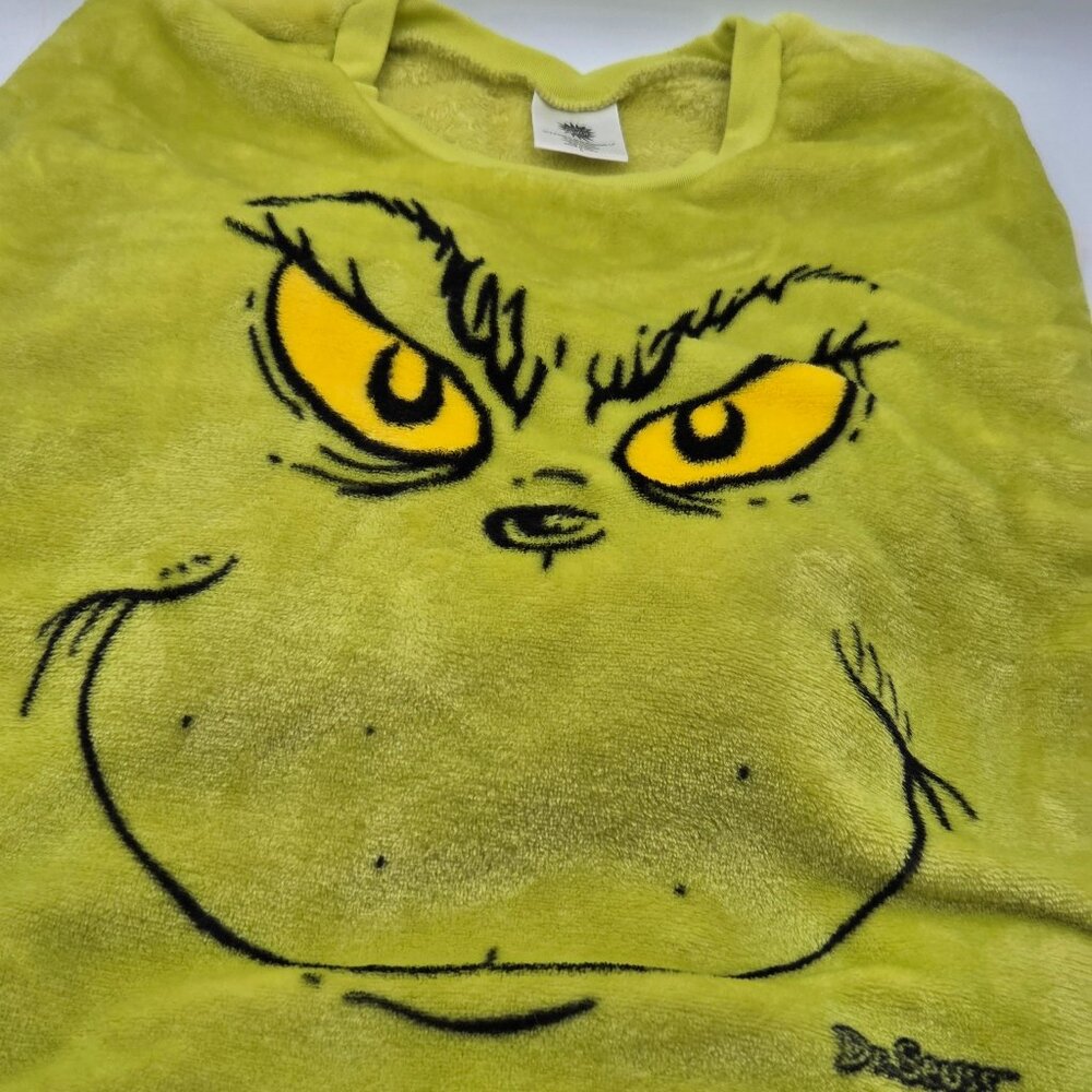 The Grinch‎ Fuzzy Super Soft Sweatshirt Dr. Seuss Neon Green Crewneck Size L